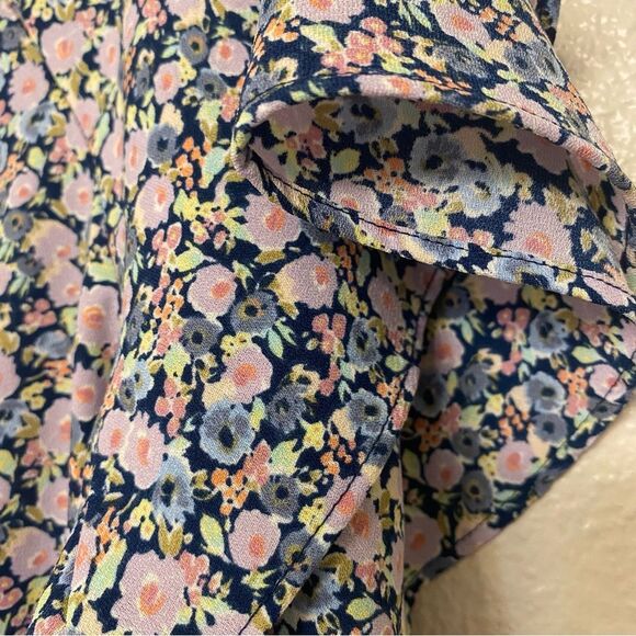 Summer dress short tie neck ruffle flutter micro floral print feminine fairy L - Picture 13 of 13